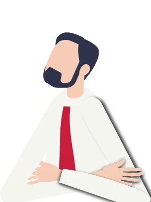 赤いネクタイを締めた男性のイラスト。経営者やビジネスマンを表現したデザイン。